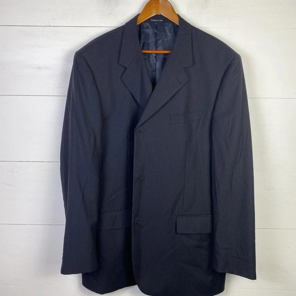 Gianni Uomo Le Collezioni Italy Blazer 46L Super 120s Wool Navy Pinstripe Jacket
